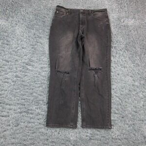 78 & Sunny Jeans Womens 12 Black High Rise Straight Distressed Denim 33x26*